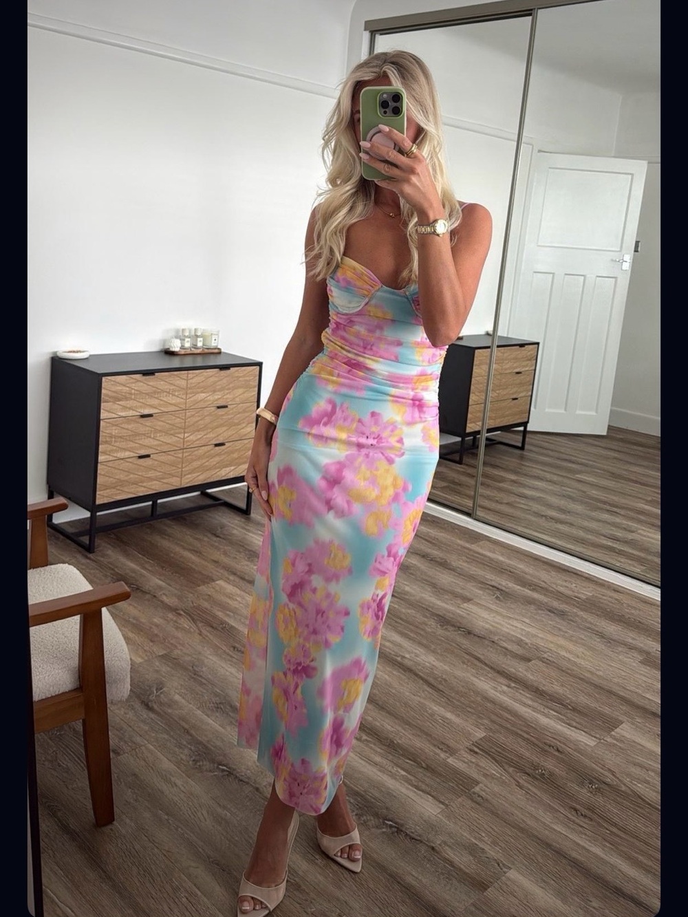 R Zara Pastel Floral Maxi Dress in Blue, Pink and Yellow